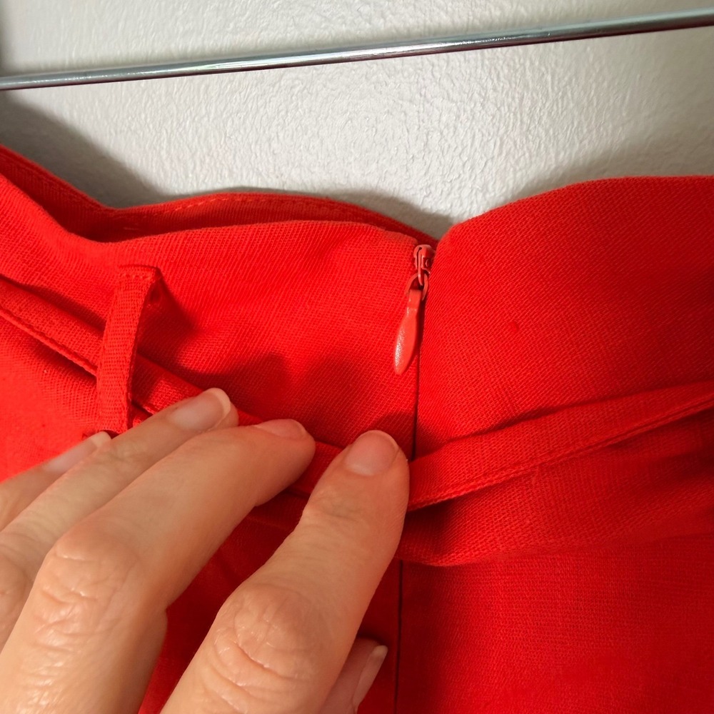 Tomato Red Scalloped Paperbag Waist Tie Belt Shorts (S) High Rise Pleated Resort - Picture 15 of 16